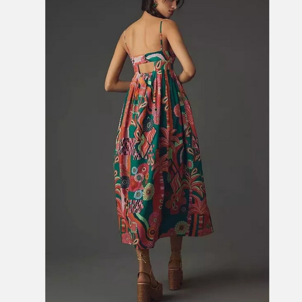 Farm Rio Anthropologie Pleated Palm Midi Dress Size XSP XS Petite NWT - Picture 3 of 6